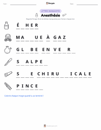 Aperçu de la feuille de travail imprimable Anesthésie