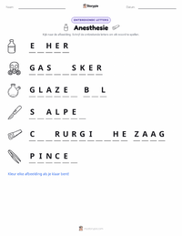 Anesthesie afdrukbare werkblad voorbeeld