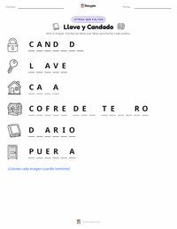 Vista previa de la hoja de trabajo imprimible de Cerradura de llave