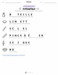 Aperçu de la feuille de travail imprimable Antiseptique