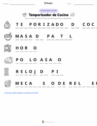 Vista previa de la hoja de trabajo imprimible de Temporizador de Cocina