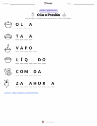 Vista previa de la hoja de trabajo imprimible de Olla a presión