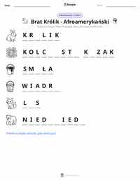 Podgląd drukowalnego arkusza ćwiczeń Brer Królik