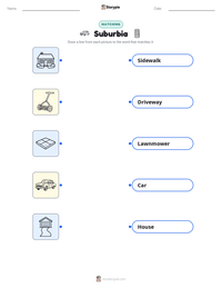 Suburbia printable worksheet for kids