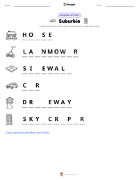 Suburbia printable worksheet preview