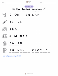 Davy Crockett - American printable worksheet preview