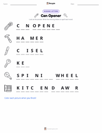 Can Opener printable worksheet preview