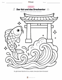 Koi-Fisch und das Drachentor - Chinesisch Malvorlage für Kinder
