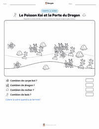 Aperçu de la feuille de travail imprimable Le Poisson Koï et la Porte du Dragon - Chinois