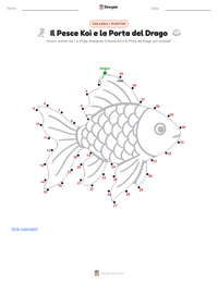 Anteprima della scheda stampabile di Pesce Koi e la Porta del Drago - Cinese