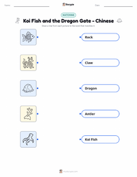 Koi Fish and the Dragon Gate - Chinese printable worksheet for kids