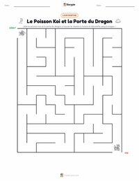 Aperçu de la feuille de travail imprimable Le Poisson Koï et la Porte du Dragon - Chinois