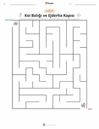 Koi Balığı ve Ejderha Kapısı - Çin yazdırılabilir çalışma sayfası önizlemesi