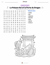 Aperçu de la feuille de travail imprimable Le Poisson Koï et la Porte du Dragon - Chinois
