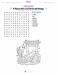 Anteprima della scheda stampabile di Pesce Koi e la Porta del Drago - Cinese