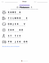 Filmkamera druckbare Arbeitsblatt Vorschau