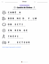 Aperçu de la feuille de travail imprimable Caméra cinématographique