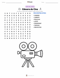 Vista previa de la hoja de trabajo imprimible de Cámara de Cine