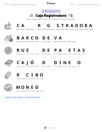 Vista previa de la hoja de trabajo imprimible de Caja Registradora