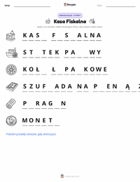 Podgląd drukowalnego arkusza ćwiczeń Kasa fiskalna