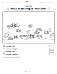 Kwaku Anansi en de Schildpad - West-Afrikaans afdrukbare werkblad voorbeeld