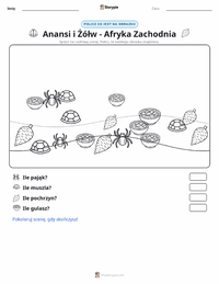 Podgląd drukowalnego arkusza ćwiczeń Kwaku Anansi i Żółw - Afryka Zachodnia