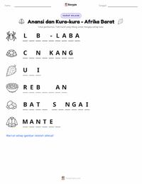 Prabaca lembar kerja cetak Kwaku Anansi dan Kura-Kura - Afrika Barat