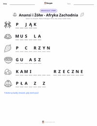Podgląd drukowalnego arkusza ćwiczeń Kwaku Anansi i Żółw - Afryka Zachodnia
