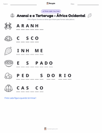 Prévia da folha de atividades imprimível Kwaku Anansi e a Tartaruga - África Ocidental