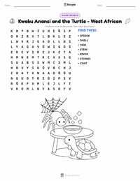 Kwaku Anansi and the Turtle - West African printable worksheet preview