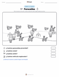 Vista previa de la hoja de trabajo imprimible de Paracaídas