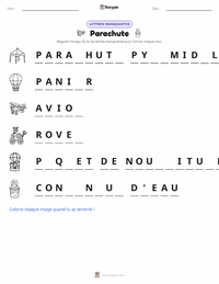 Aperçu de la feuille de travail imprimable Parachute