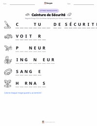 Aperçu de la feuille de travail imprimable Ceinture de sécurité
