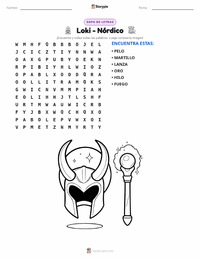 Vista previa de la hoja de trabajo imprimible de Loki - Nórdico