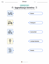 Drukowalny arkusz ćwiczeń Sygnalizacja świetlna dla dzieci