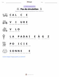 Aperçu de la feuille de travail imprimable Feu de circulation