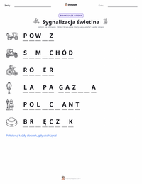 Podgląd drukowalnego arkusza ćwiczeń Sygnalizacja świetlna