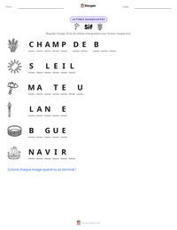 Aperçu de la feuille de travail imprimable Sif