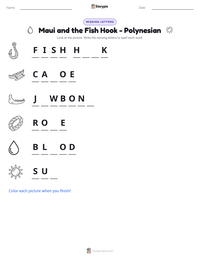 Maui and the Fish Hook - Polynesian printable worksheet preview