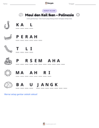 Prabaca lembar kerja cetak Maui dan Kail Ikan - Polinesia