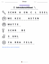 Schraubenschlüssel druckbare Arbeitsblatt Vorschau