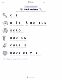 Aperçu de la feuille de travail imprimable Clé à molette