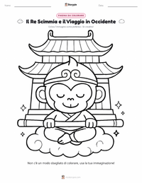 Pagina da colorare di Re Scimmia e il Viaggio in Occidente - Cinese per bambini