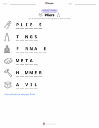 Pliers printable worksheet preview