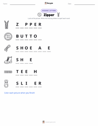 Zipper printable worksheet preview