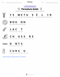 Aperçu de la feuille de travail imprimable Fermeture à glissière