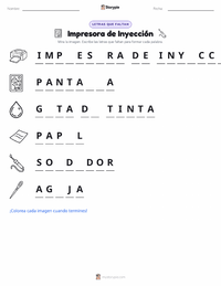 Vista previa de la hoja de trabajo imprimible de Impresora de inyección de tinta