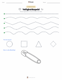 Veiligheidsspeld afdrukbare werkblad voorbeeld