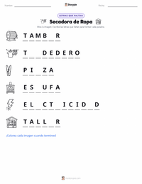 Vista previa de la hoja de trabajo imprimible de Secadora de Ropa