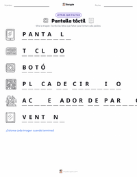 Vista previa de la hoja de trabajo imprimible de Pantalla táctil